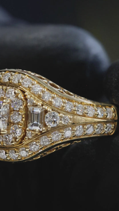 Princess & Baguette Multi-Diamond Halo Ring in 14K Yellow Gold | 1.46 CTW