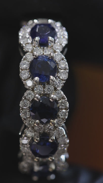 Blue Sapphire Diamond Half Eternity Band in White Gold | 1.09 CTW
