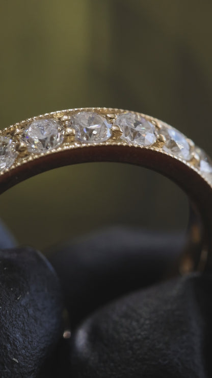 Round Diamond Eternity Band in 14K Yellow Gold milgrain edge | 1.60 CT