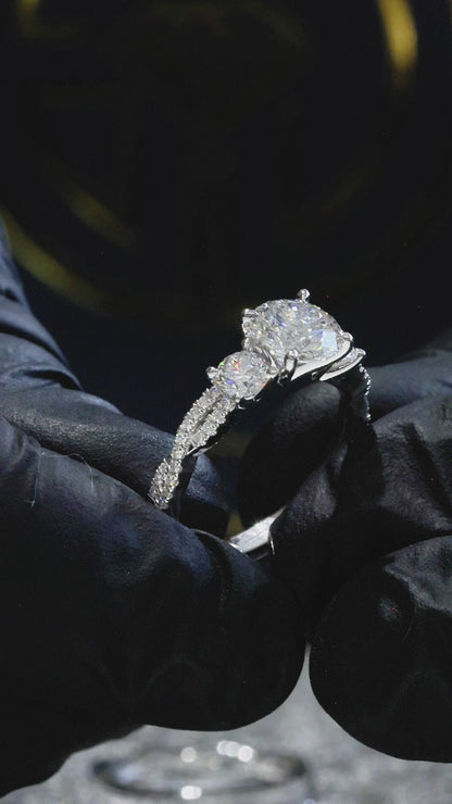 Round-Cut Lab-Grown Diamond Engagement Ring with Pavé Accents in White Gold | Prong-Set Design