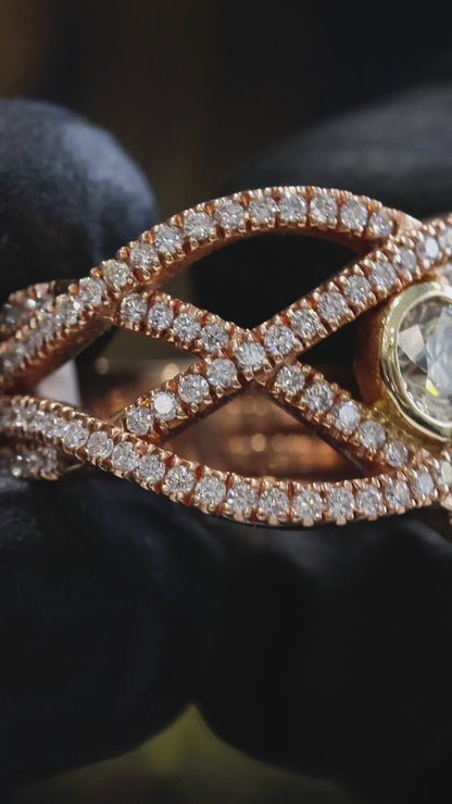 Natural Fancy Yellow Diamond Infinity Ring with Pavé Accents in Rose Gold | Elegant Modern Design