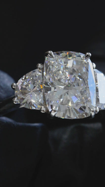 Cushion-Cut Lab-Grown Diamond Three-Stone Ring in White Gold | Tapered Side Stone Setting