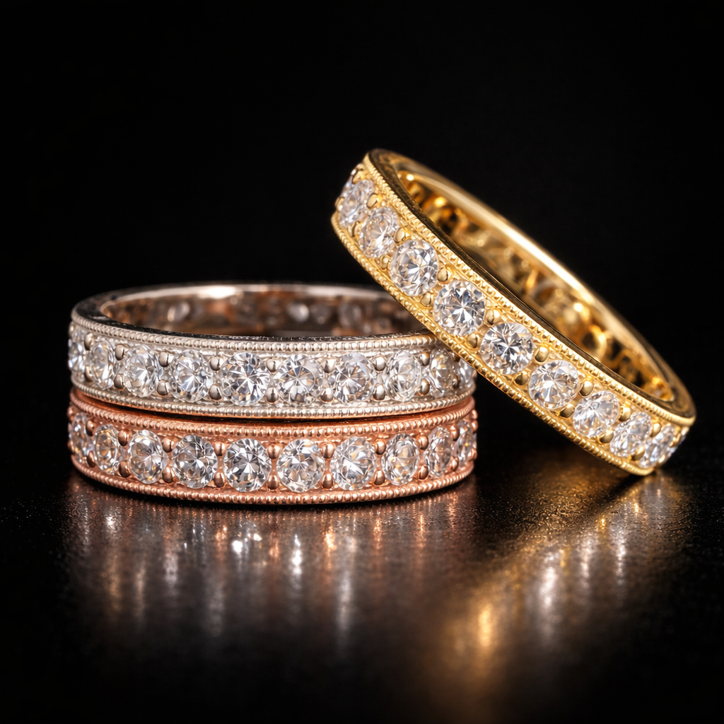 Wedding band metals and diamond styles